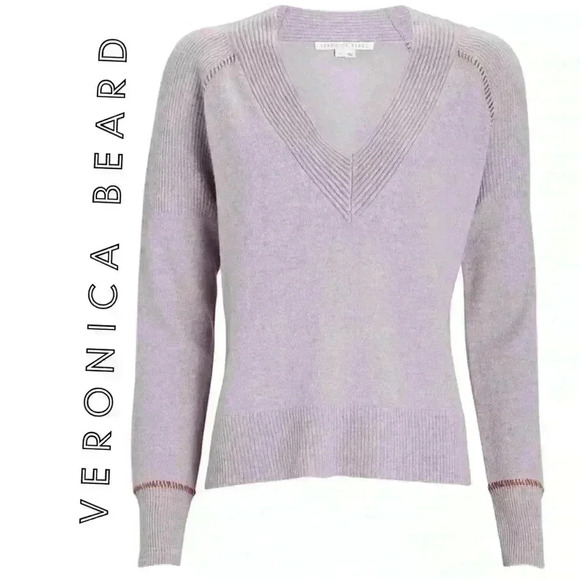VERONICA BEARD Preta Lilac V-Neck Cashmere Sweater - Picture 2 of 15